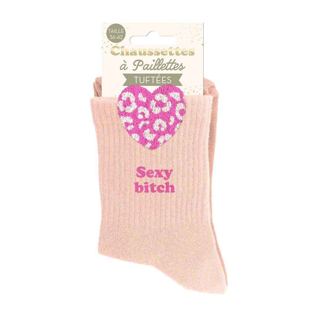 Chaussettes à paillettes pilou brodées: Sexy bitch