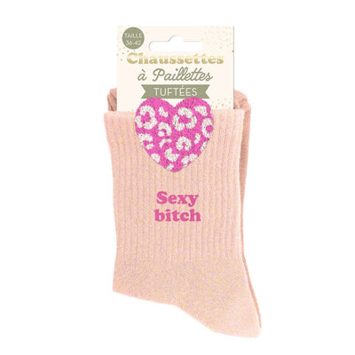 Chaussettes à paillettes pilou brodées: Sexy bitch