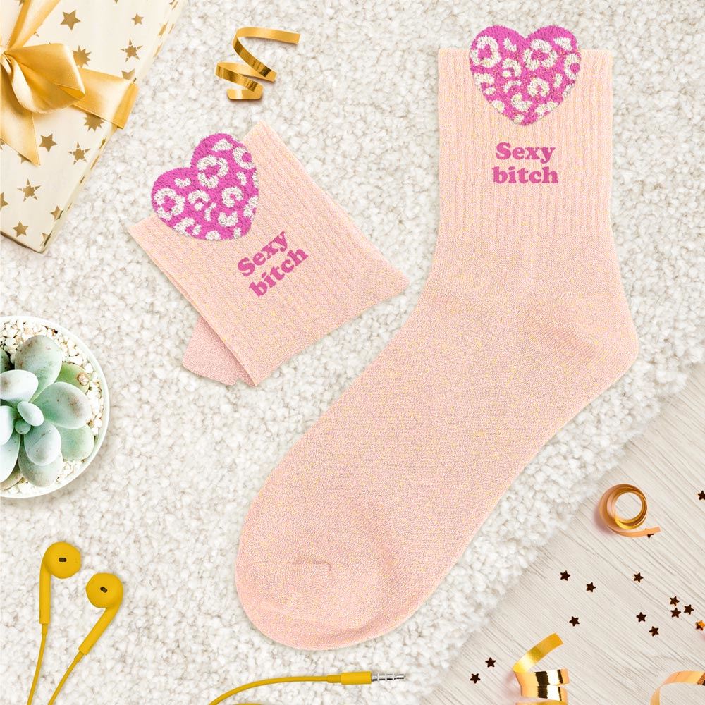 Chaussettes à paillettes pilou brodées: Sexy bitch