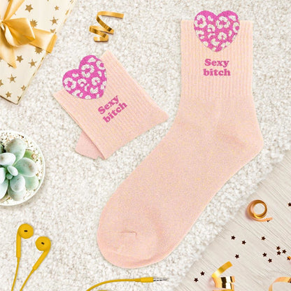 Chaussettes à paillettes pilou brodées: Sexy bitch