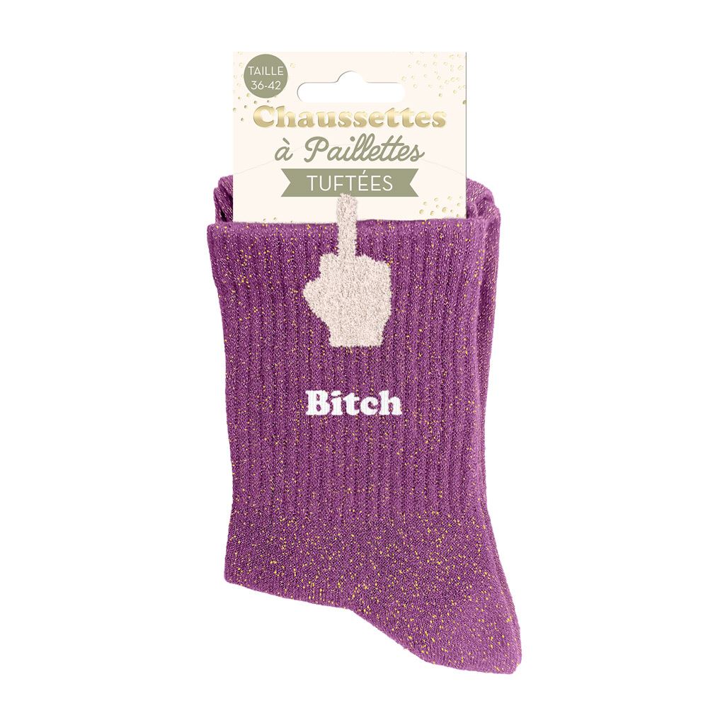 Chaussettes à paillettes pilou brodées: Bitch