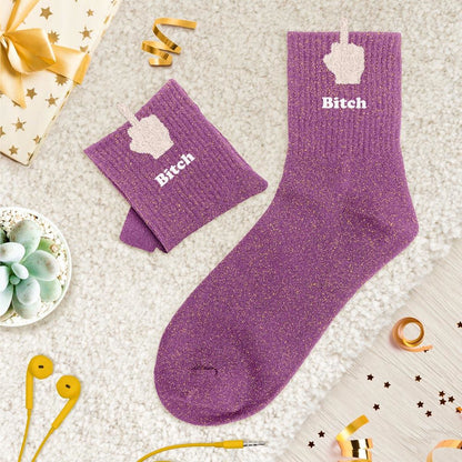 Chaussettes à paillettes pilou brodées: Bitch