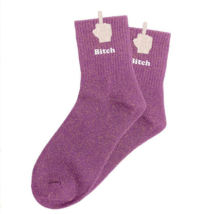 Chaussettes à paillettes pilou brodées: Bitch