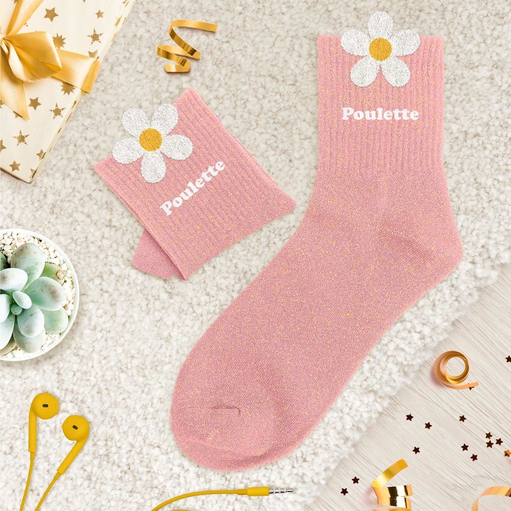 Chaussettes à paillettes pilou brodées: Poulette