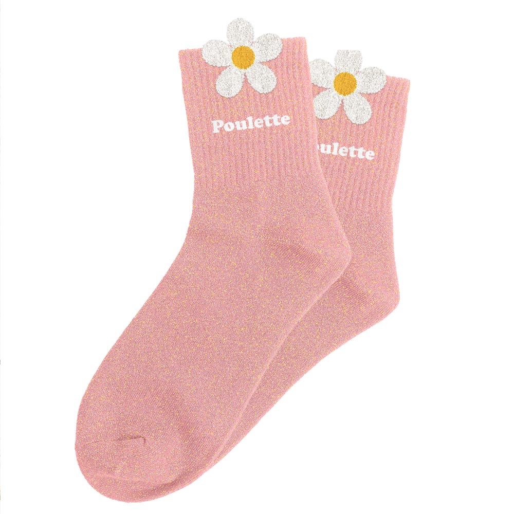Chaussettes à paillettes pilou brodées: Poulette