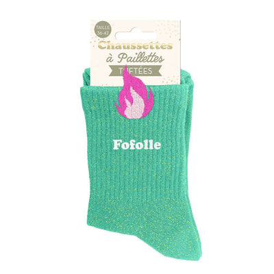 Chaussettes à paillettes pilou brodées: Fofolle