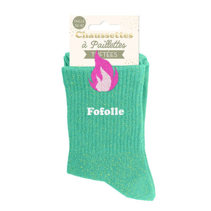 Chaussettes à paillettes pilou brodées: Fofolle