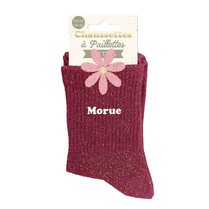 Chaussettes à paillettes pilou brodées: Morue