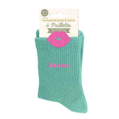 Chaussettes à paillettes pilou brodées: Badass