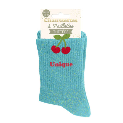 Chaussettes à paillettes pilou brodées: Unique